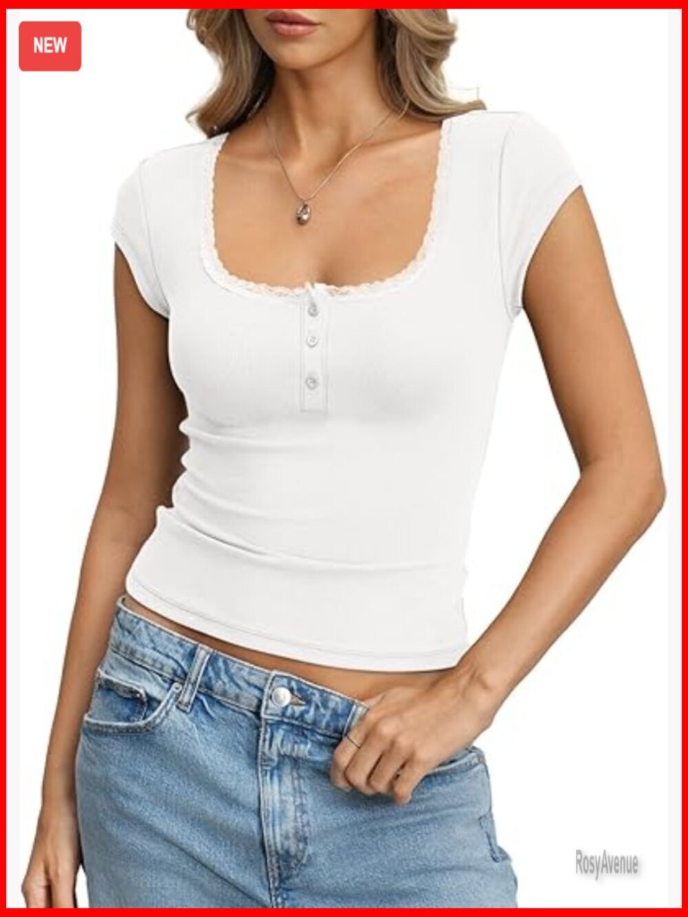 Cotton Ribbed Crop Top Henley Button Down Cap Sleeve Fitted Shirt